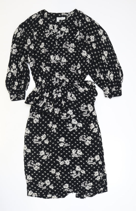 Options at Austiun Reed Womens Black Floral Viscose Pencil Dress Size 12 Round Neck Button - Peplum