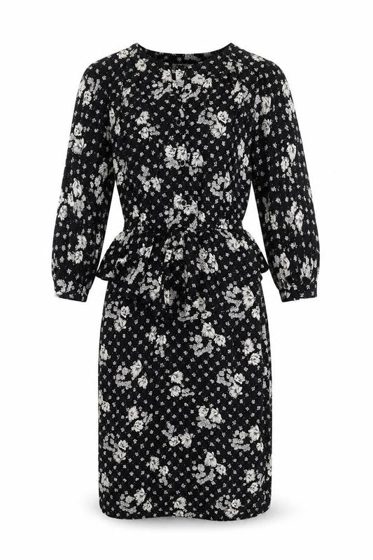 Options at Austiun Reed Womens Black Floral Viscose Pencil Dress Size 12 Round Neck Button - Peplum