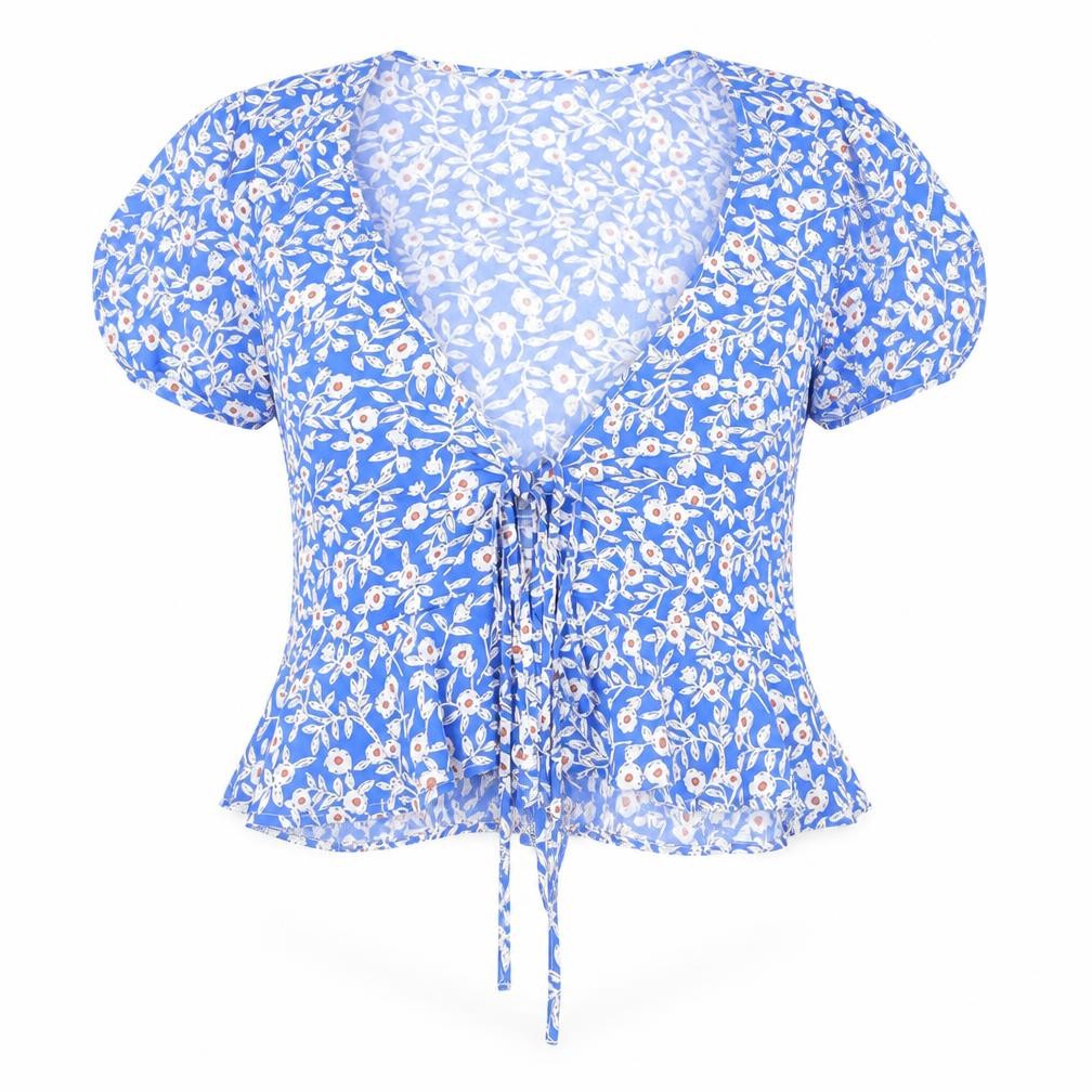 SheIn Womens Multicoloured Floral Polyester Basic Blouse Size M V-Neck