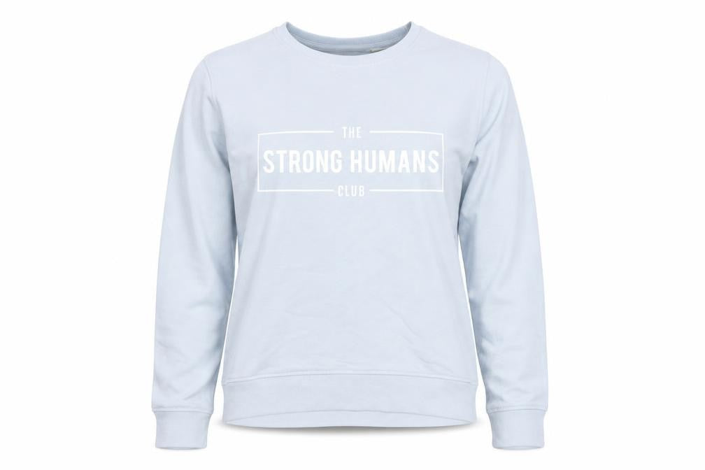 The Strong Human Club Womens Blue Cotton Pullover Sweatshirt Size M Pullover