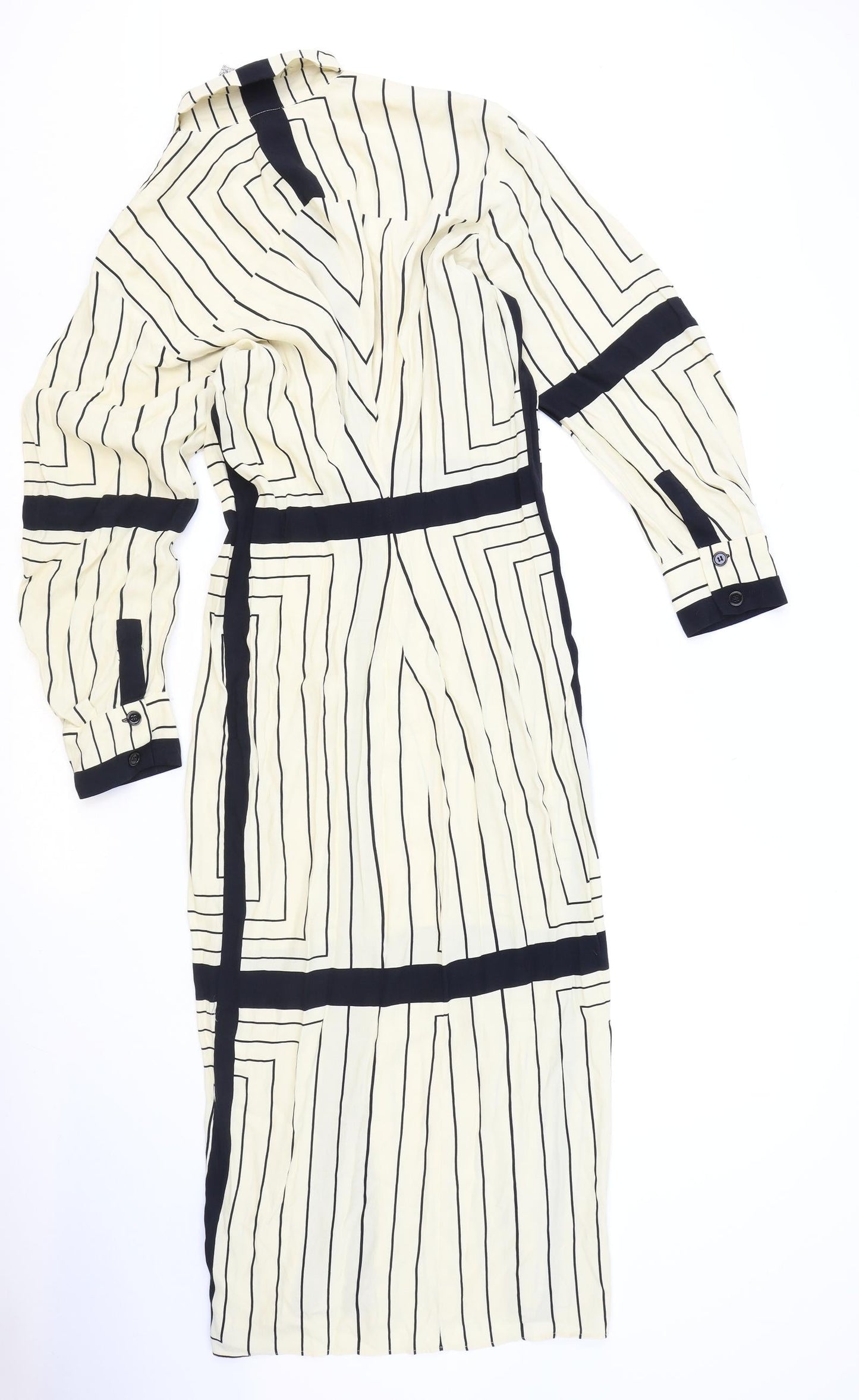 Zara Womens Beige Striped Viscose Shirt Dress Size L Collared Button