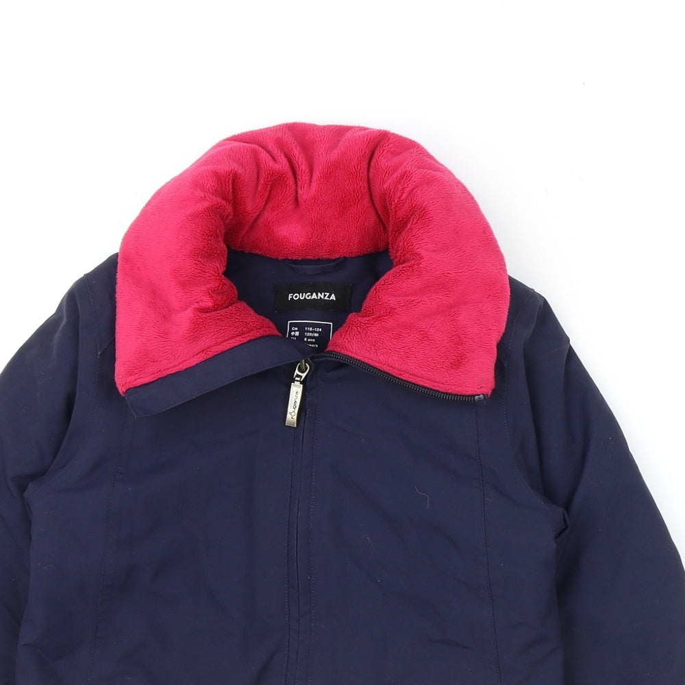 DECATHLON Girls Blue Basic Coat Coat Size 6 Years Zip