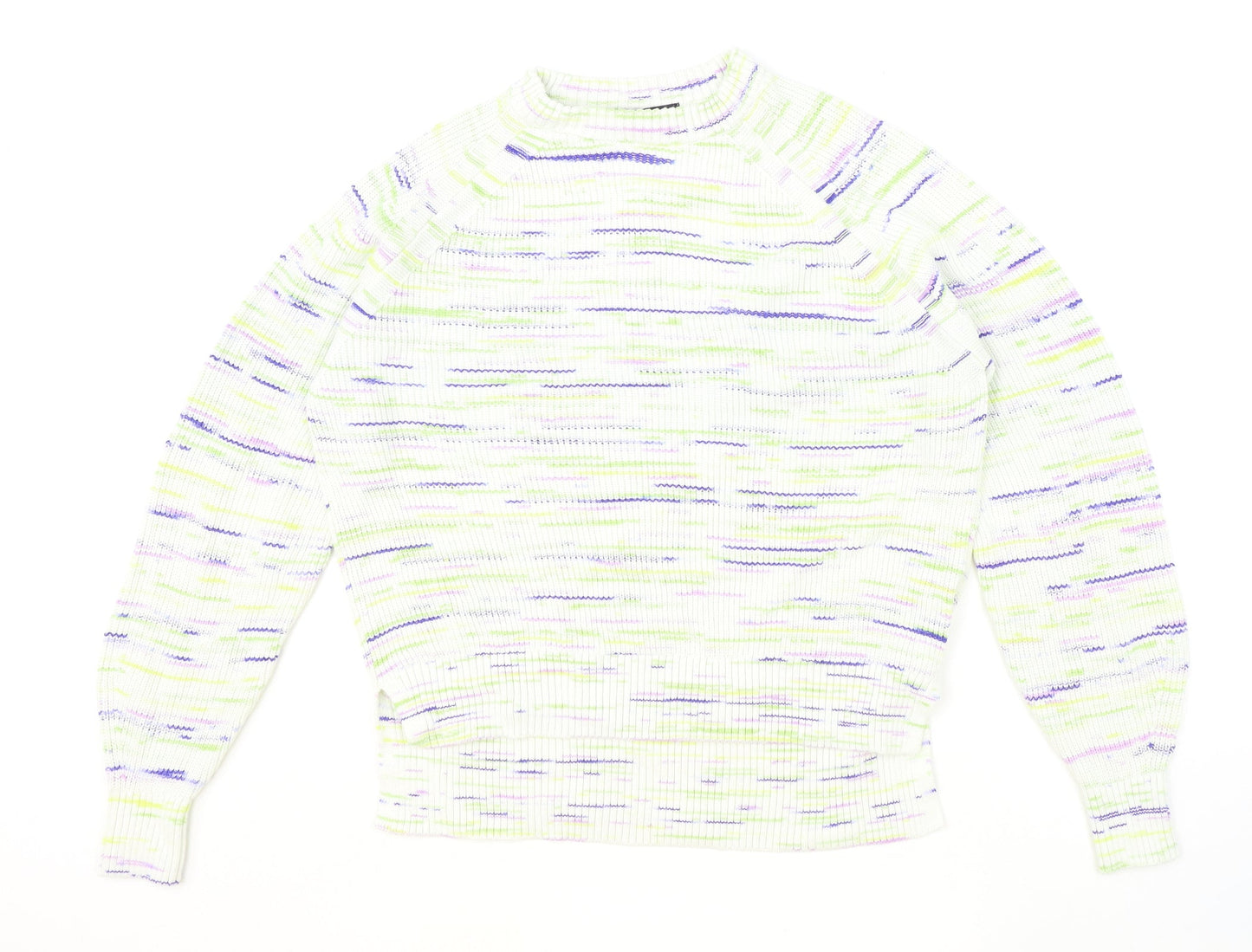 Marks and Spencer Womens Multicoloured Round Neck Striped Cotton Pullover Jumper Size L
