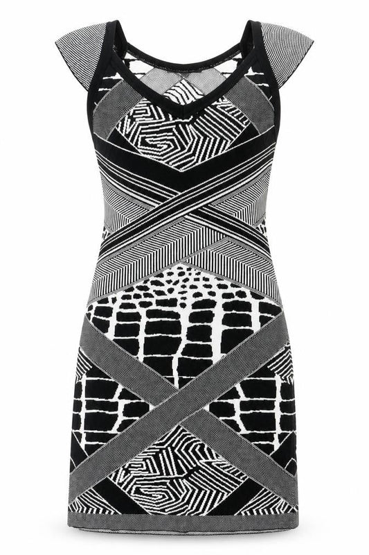 Marks & Spencer Womens Black Geometric Acrylic A-Line Size 8 V-Neck Pullover