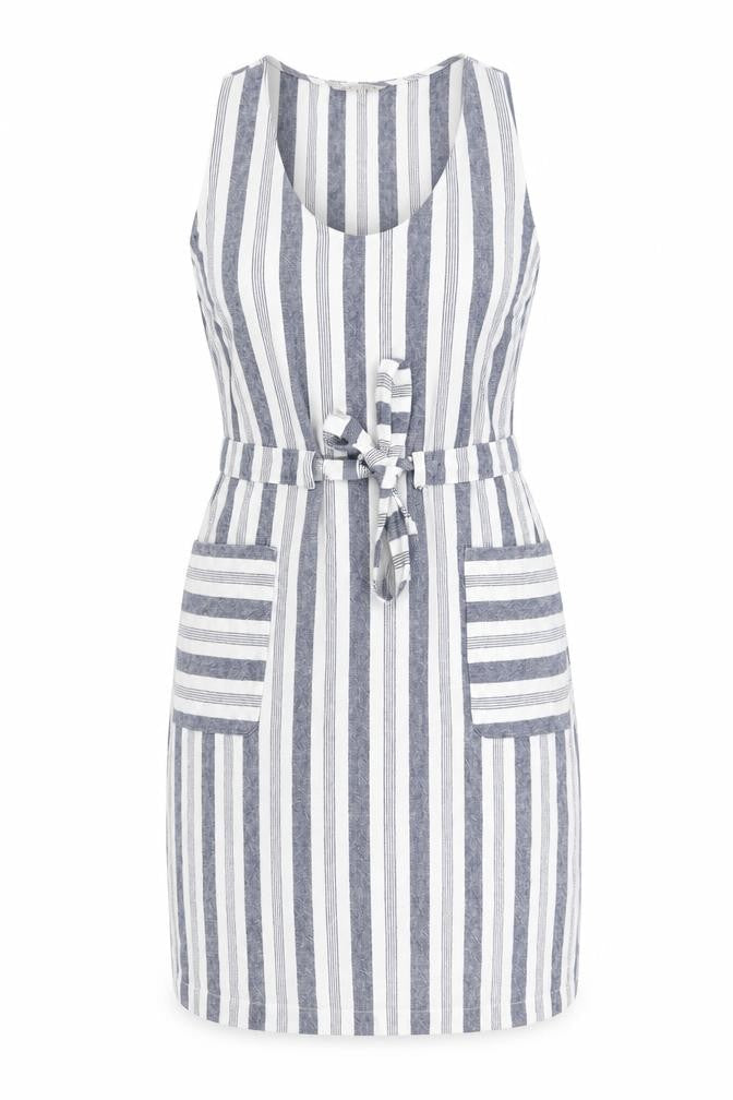 Nutmeg Womens Blue Striped Linen Pencil Dress Size 8 V-Neck Pullover