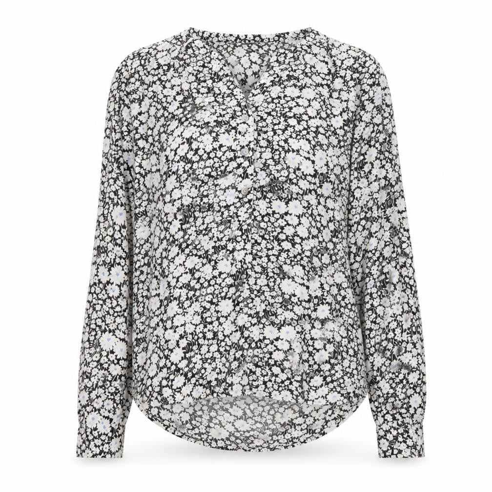 Marks & Spencer Womens Black Floral Viscose Basic Blouse Size 6 V-Neck
