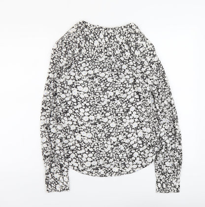Marks & Spencer Womens Black Floral Viscose Basic Blouse Size 6 V-Neck