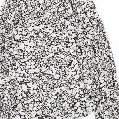 Marks & Spencer Womens Black Floral Viscose Basic Blouse Size 6 V-Neck