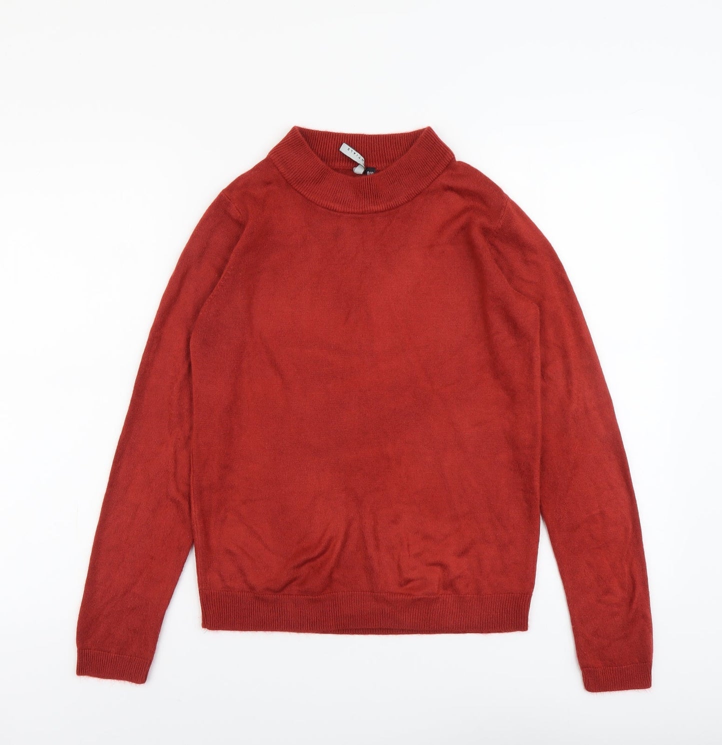 Essential Womens Red Mock Neck Acrylic Pullover Jumper Size 8
