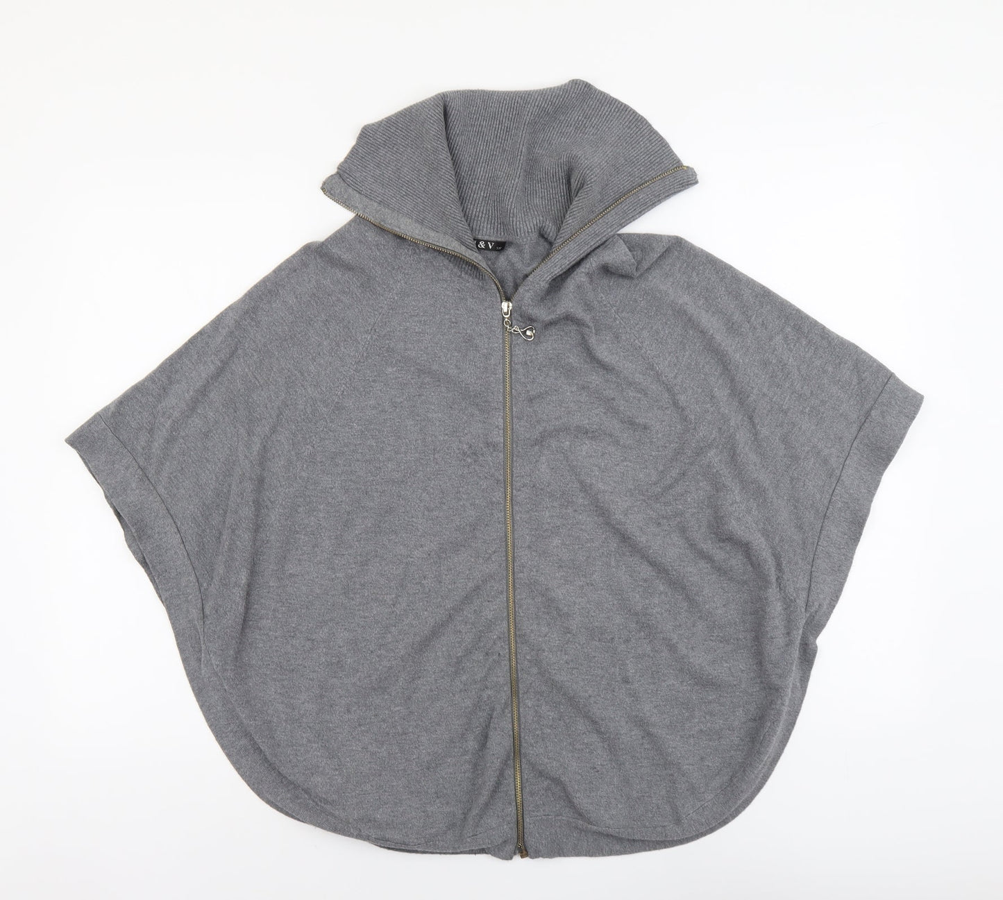 M&V Womens Grey Round Neck Acrylic Full Zip Jumper Size S - Batwing
