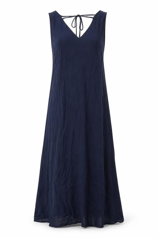 Marks and Spencer Womens Blue Viscose A-Line Size 10 V-Neck Tie