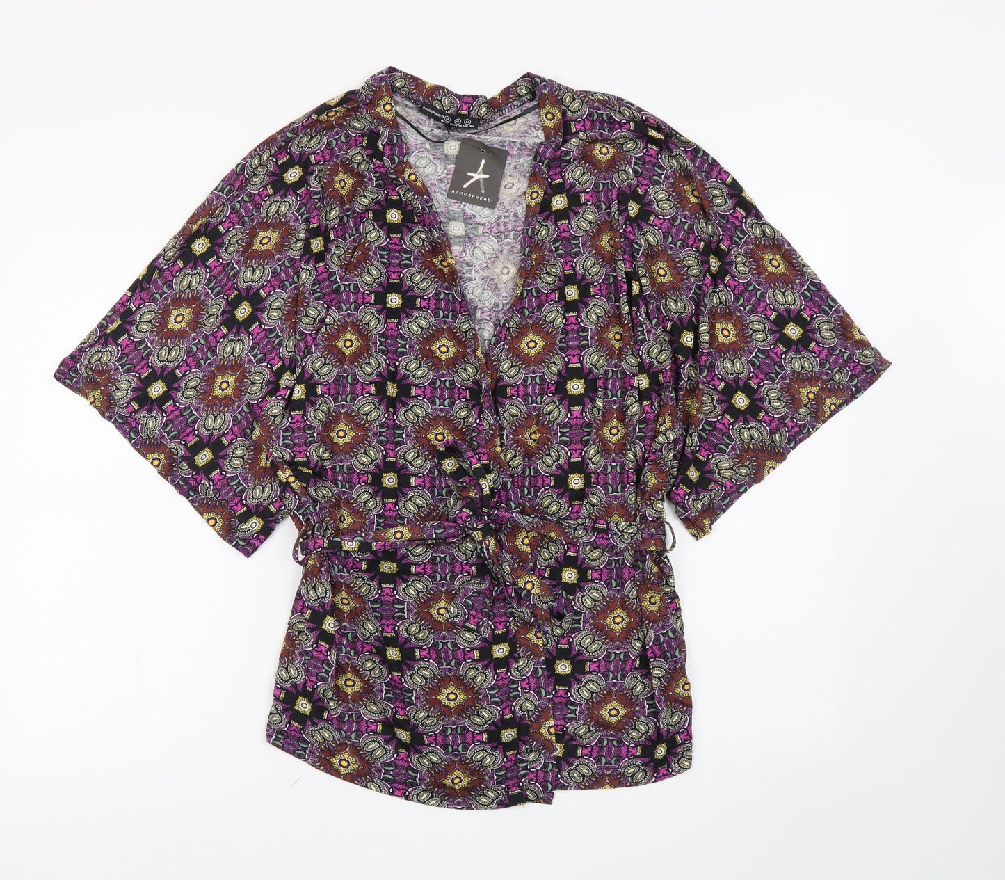 Atmosphere Womens Multicoloured Geometric Viscose Basic Blouse Size M V-Neck