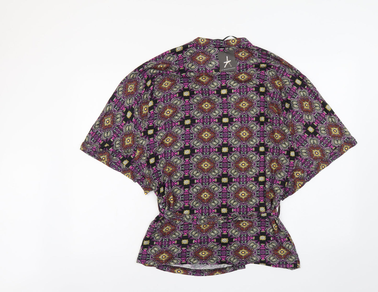 Atmosphere Womens Multicoloured Geometric Viscose Basic Blouse Size M V-Neck