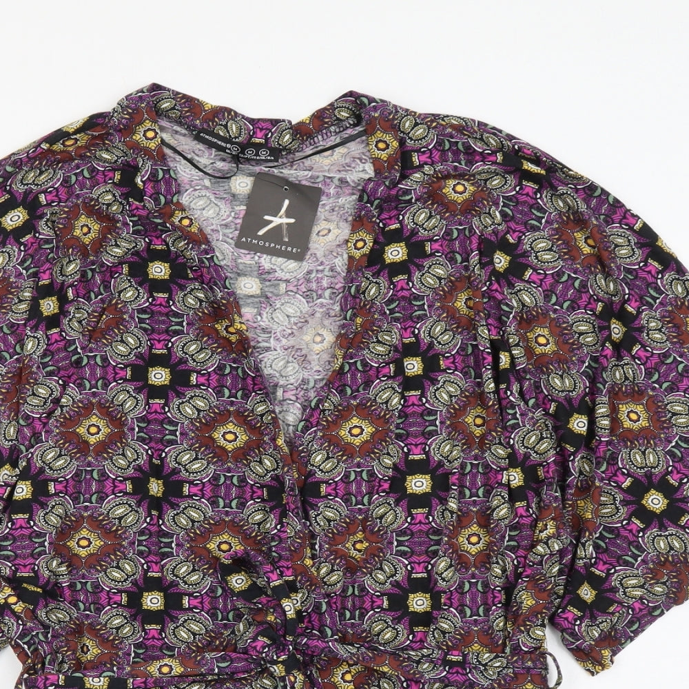 Atmosphere Womens Multicoloured Geometric Viscose Basic Blouse Size M V-Neck