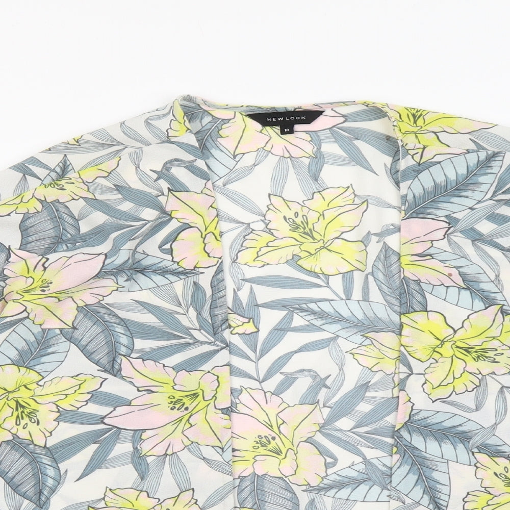 New Look Womens Multicoloured Geometric Polyester Kimono Blouse Size 10 V-Neck