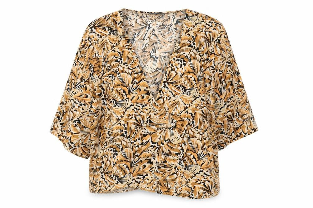Primark Womens Orange Geometric Viscose Wrap Blouse Size 14 V-Neck