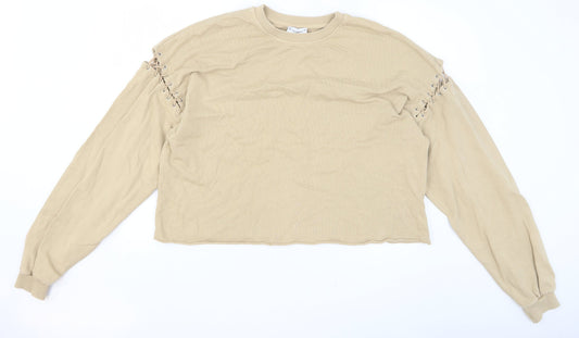 Pull&Bear Womens Beige Cotton Pullover Sweatshirt Size M Pullover