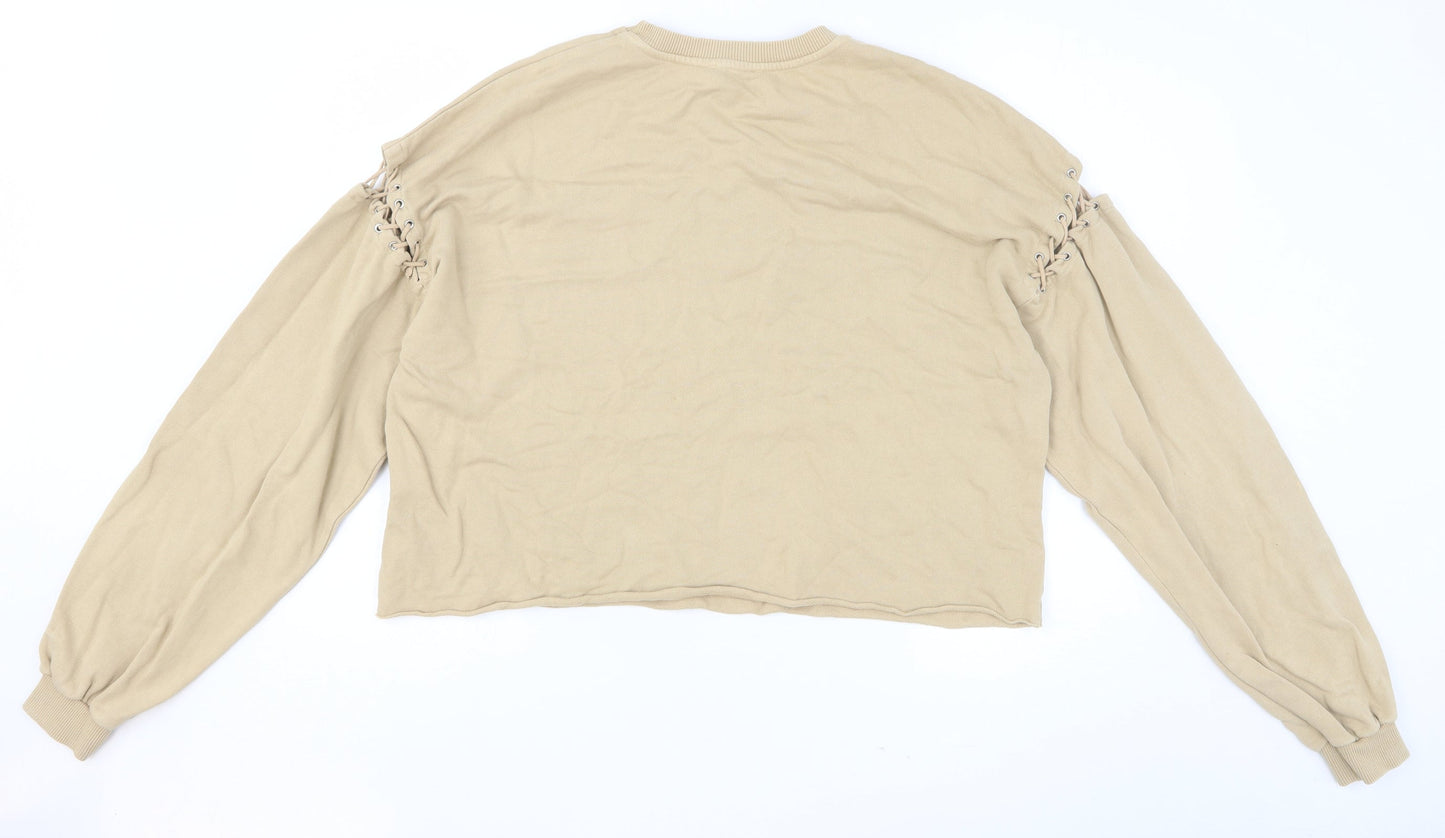 Pull&Bear Womens Beige Cotton Pullover Sweatshirt Size M Pullover
