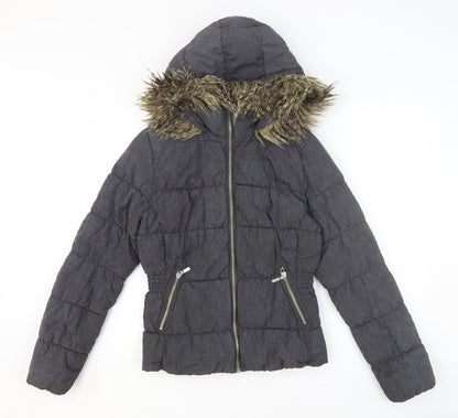 H&M Womens Grey Puffer Jacket Jacket Size 8 Zip