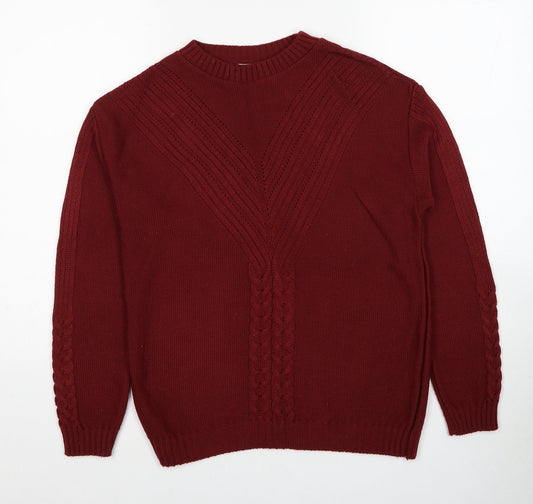 Pure & Natural Womens Red Round Neck Acrylic Pullover Jumper Size S - Size S-M