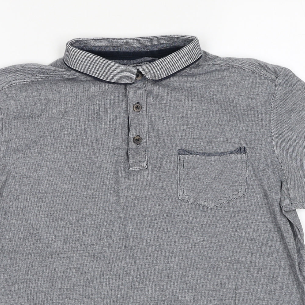 Kensington Boys Grey Cotton Basic Polo Size M Collared Pullover