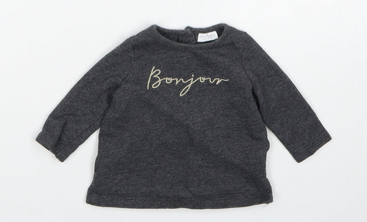 NEXT Girls Grey Cotton Basic T-Shirt Size 0-3 Months Round Neck Button - Bonjour