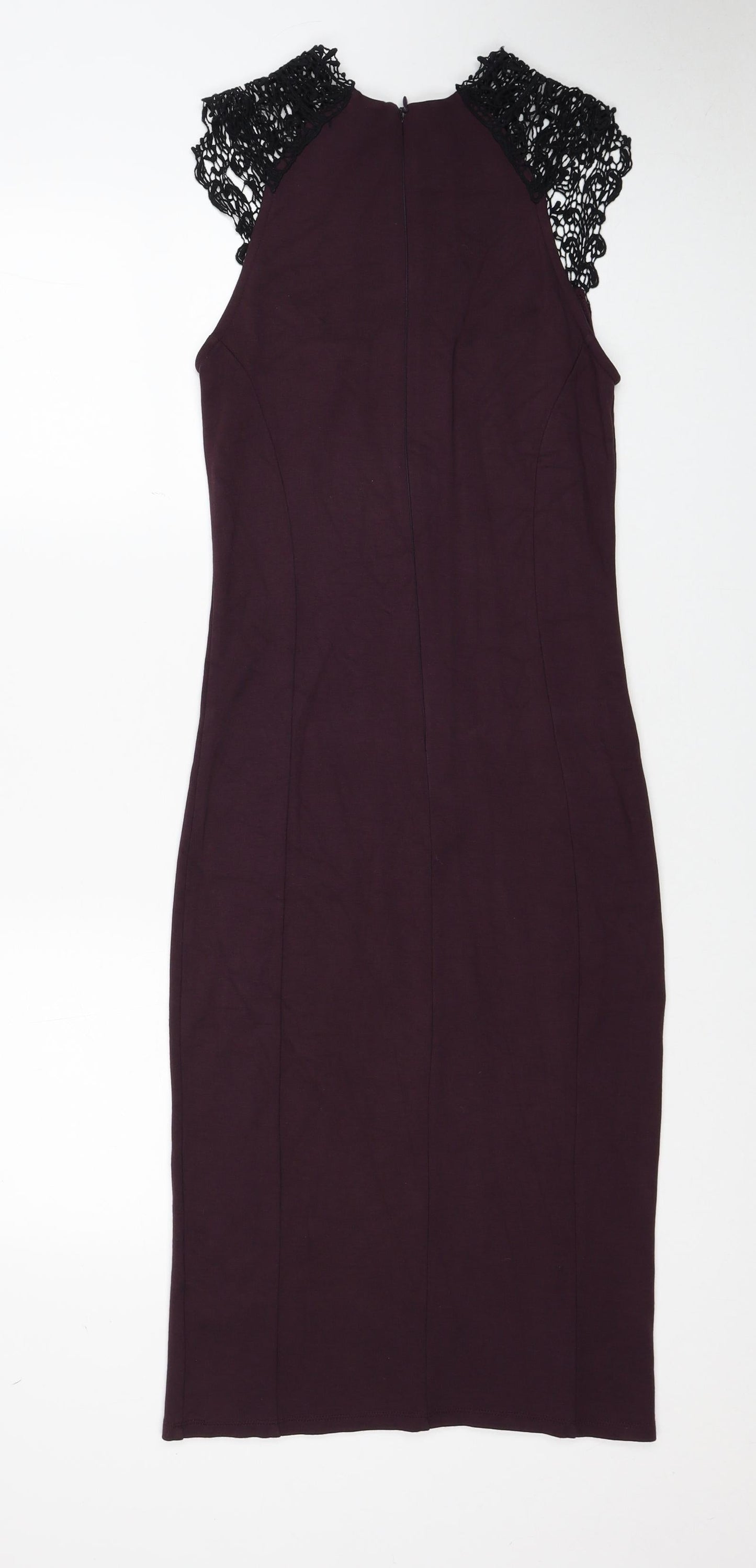NEXT Womens Purple Viscose Pencil Dress Size 10 Round Neck Zip - Lace Detail