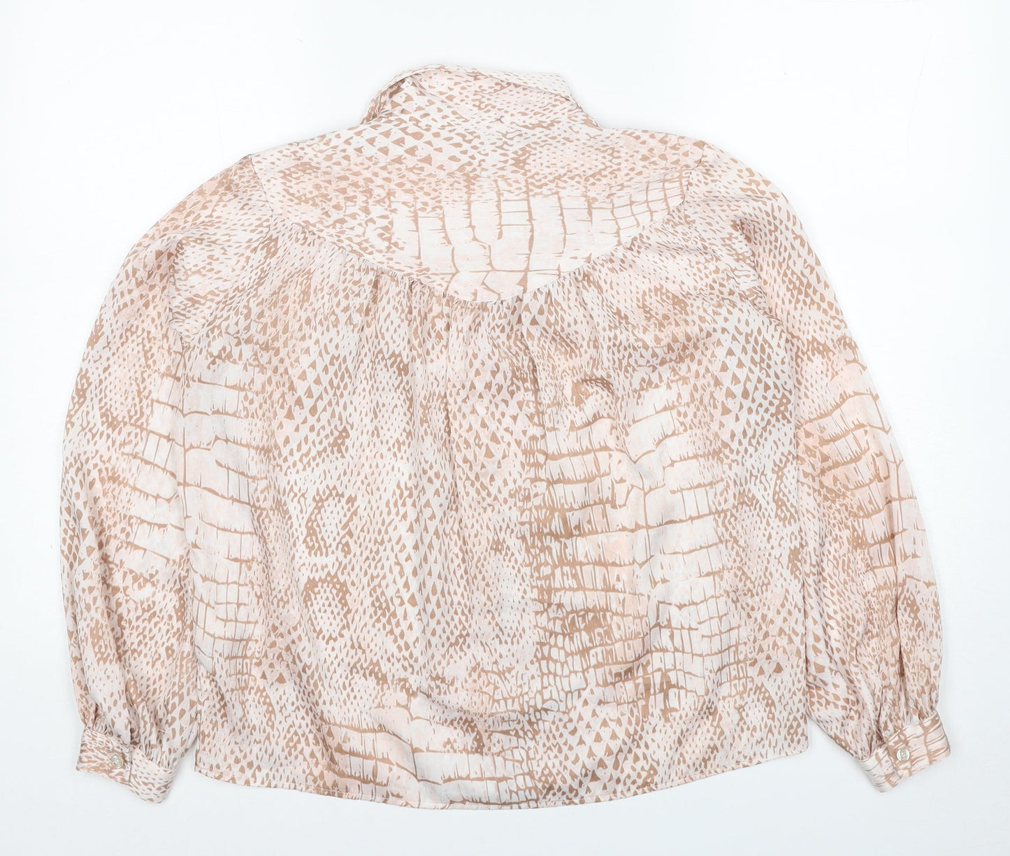 Topshop Womens Beige Animal Print Polyester Basic Button-Up Size 6 Collared - Snake Skin Print
