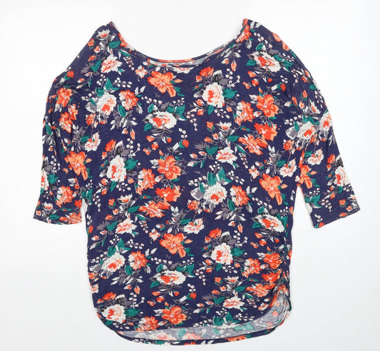 Oasis Womens Multicoloured Floral Viscose Basic T-Shirt Size S Boat Neck