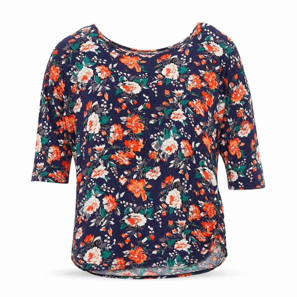 Oasis Womens Multicoloured Floral Viscose Basic T-Shirt Size S Boat Neck