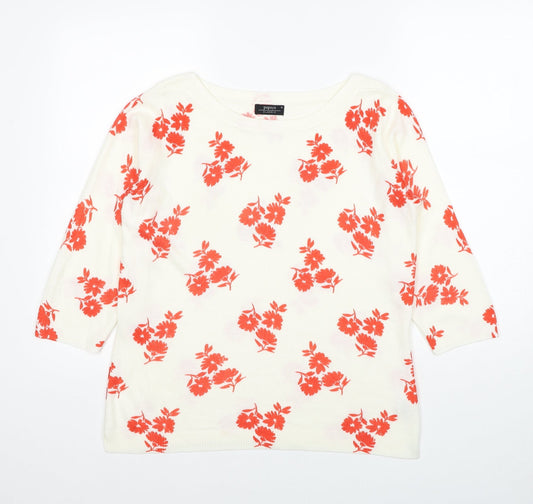 Papaya Womens White Round Neck Floral Acrylic Pullover Jumper Size 10