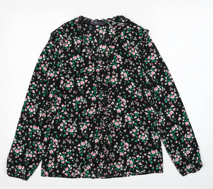 Marks & Spencer Womens Black Geometric Polyester Basic Blouse Size 8 V-Neck