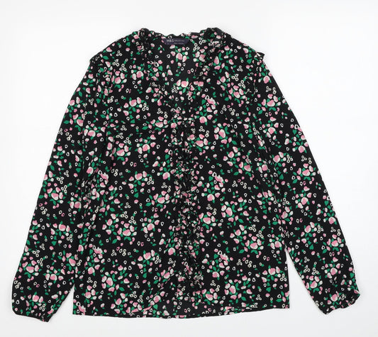 Marks and Spencer Womens Black Geometric Polyester Basic Blouse Size 8 V-Neck