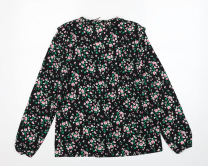 Marks & Spencer Womens Black Geometric Polyester Basic Blouse Size 8 V-Neck