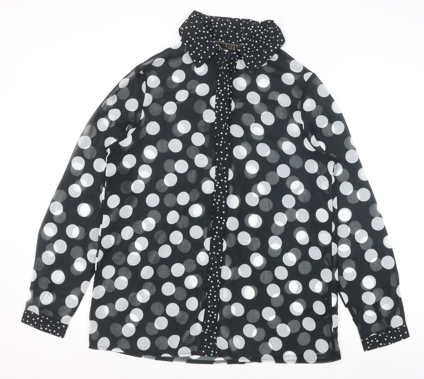 Lipsy Womens Black Polka Dot Polyester Basic Button-Up Size 8 Collared