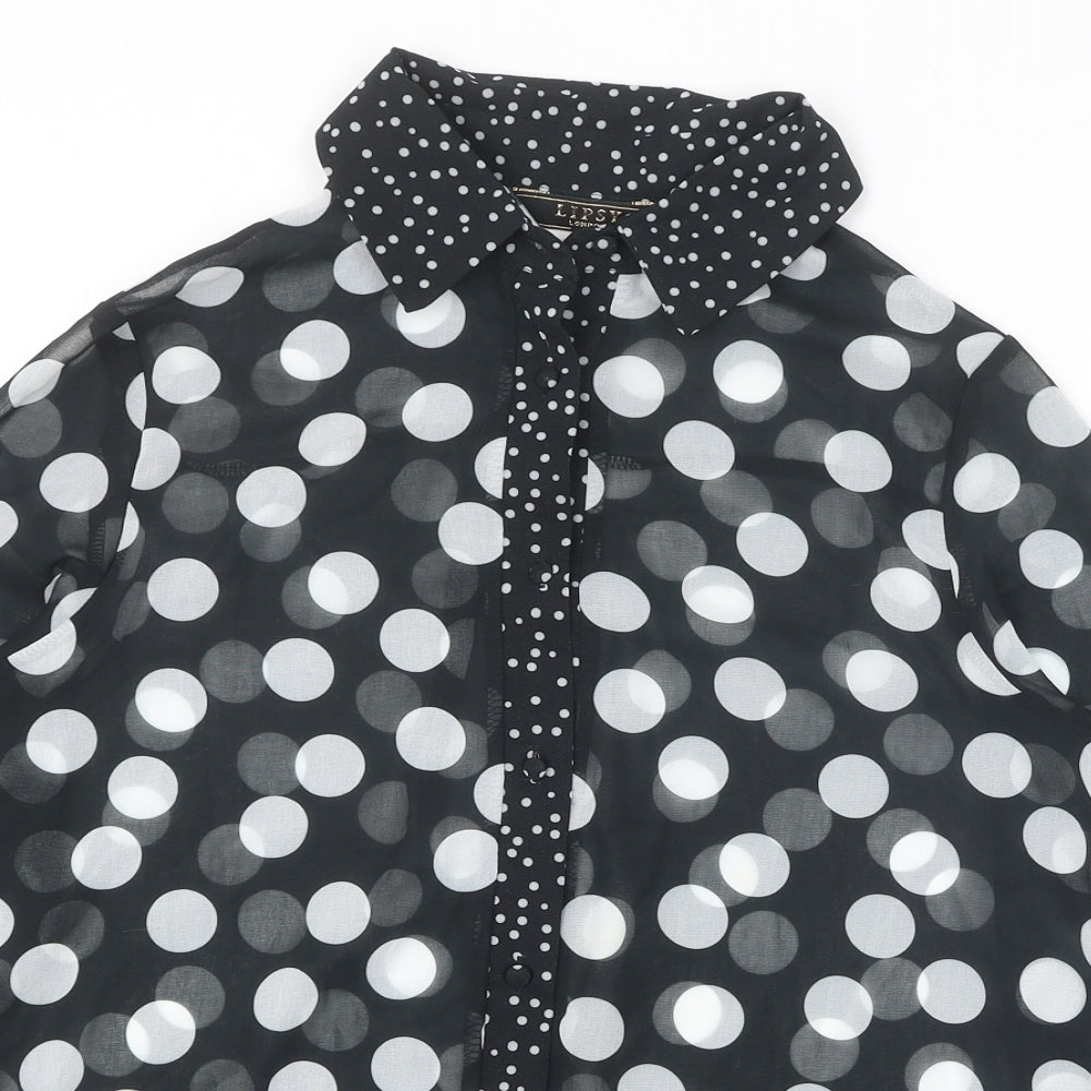 Lipsy Womens Black Polka Dot Polyester Basic Button-Up Size 8 Collared