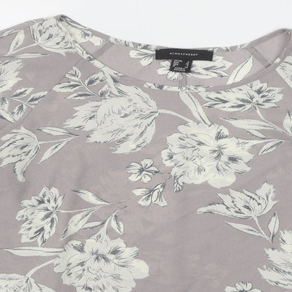 Primark Womens Grey Floral Polyester Basic Blouse Size 8 Boat Neck - Flute Sleeve