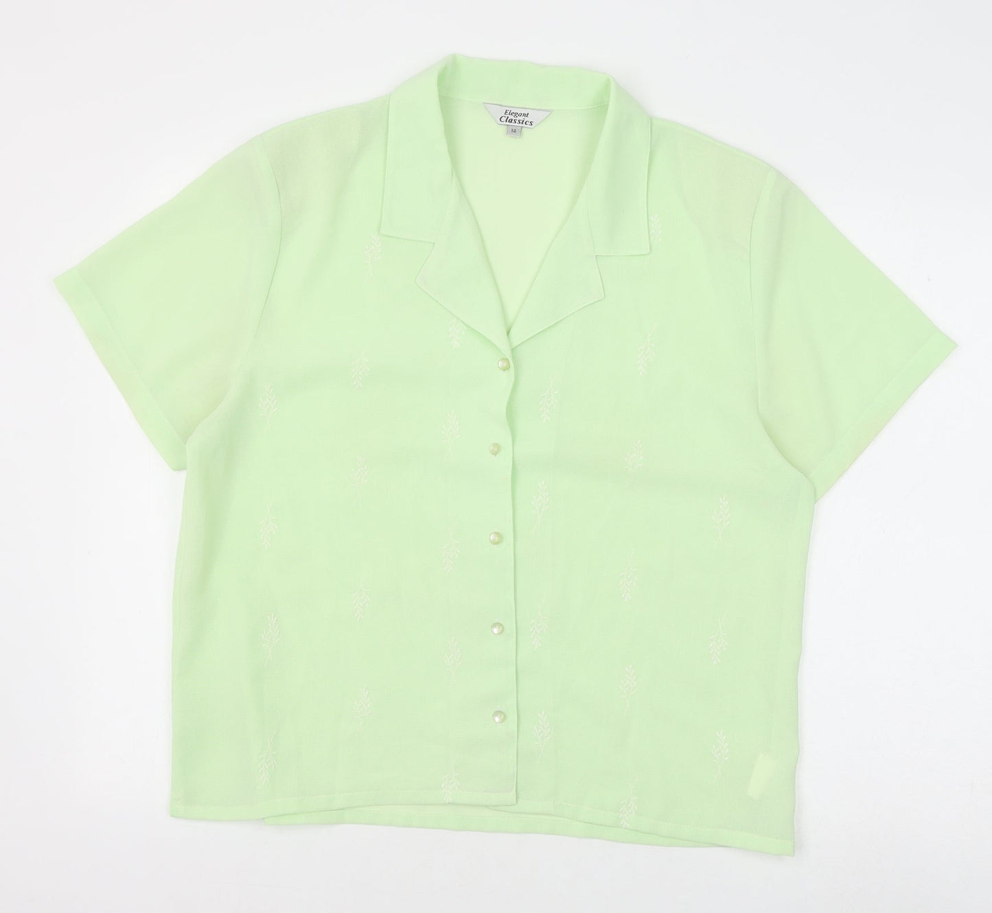 Elegant Classics Womens Green Floral Polyester Basic Button-Up Size 14 Collared