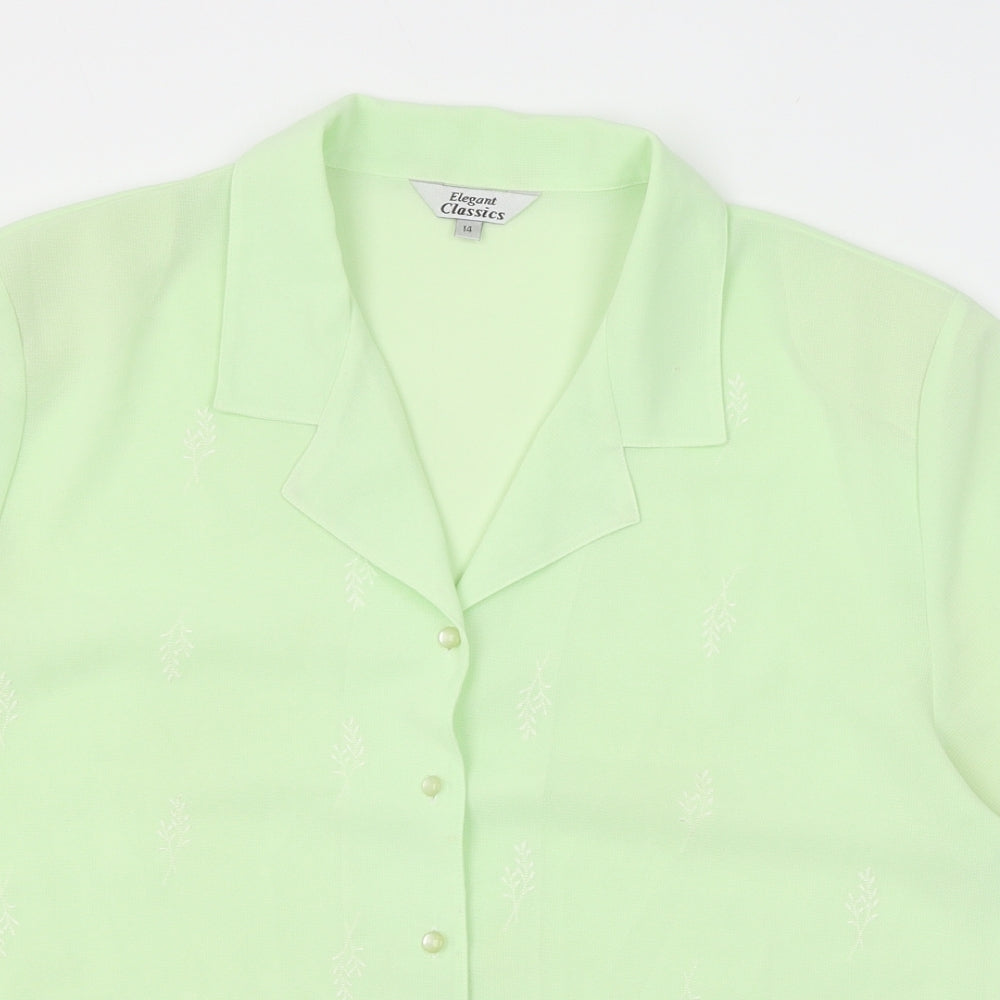 Elegant Classics Womens Green Floral Polyester Basic Button-Up Size 14 Collared