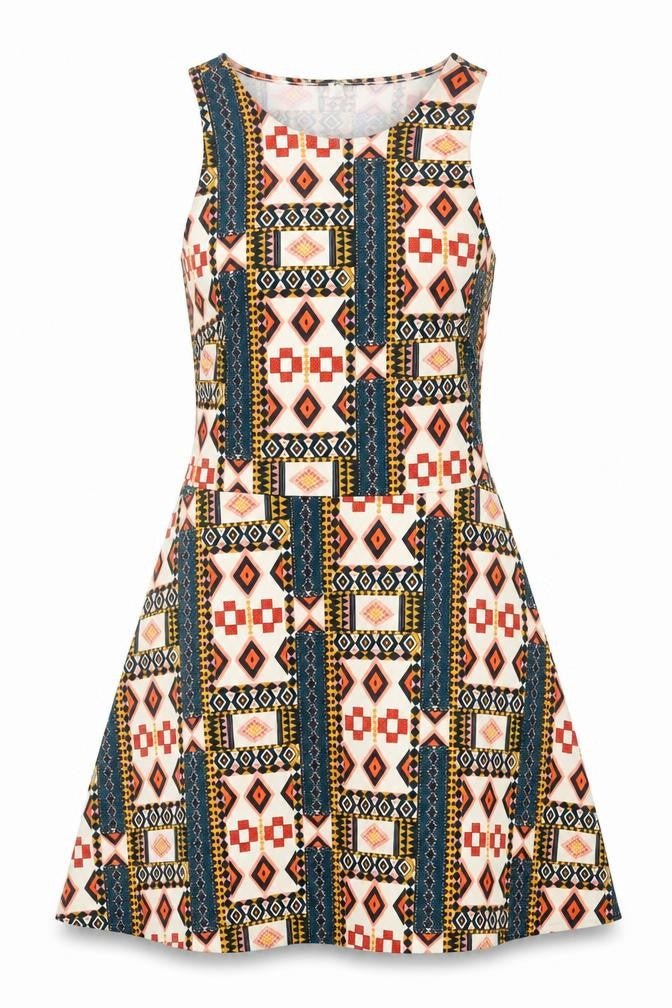 H&M Womens Multicoloured Geometric Polyester A-Line Size M Round Neck Pullover