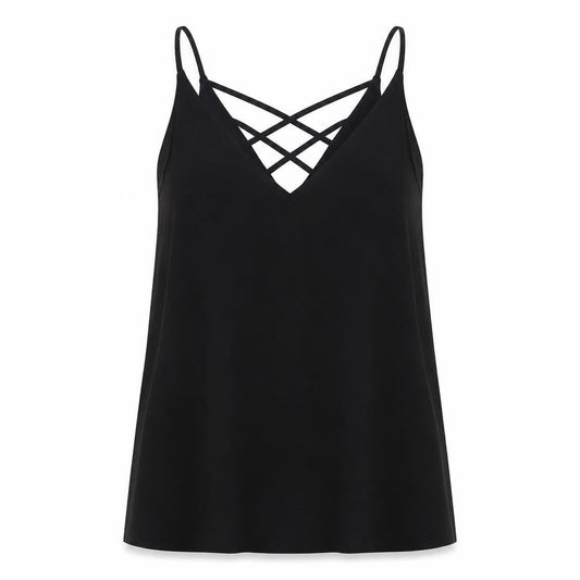 River Island Womens Black Polyester Camisole Tank Size 8 V-Neck - Cross Back Strap Detail