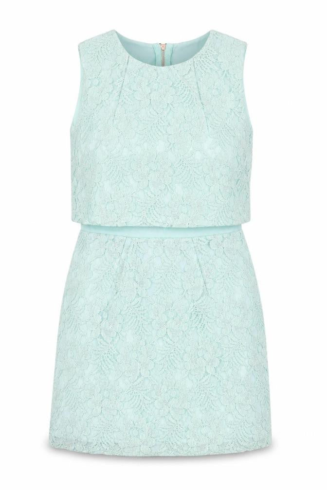 Topshop Womens Green Polyester Mini Size 4 Boat Neck Zip