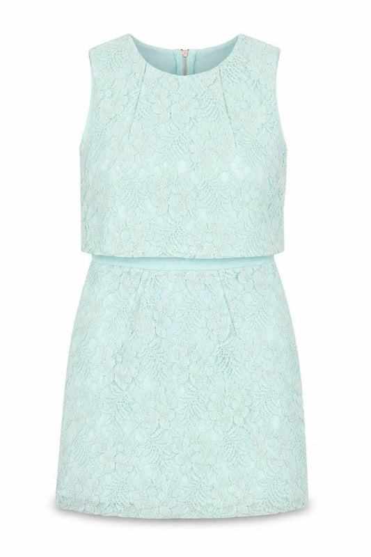 Topshop Womens Green Polyester Mini Size 4 Boat Neck Zip