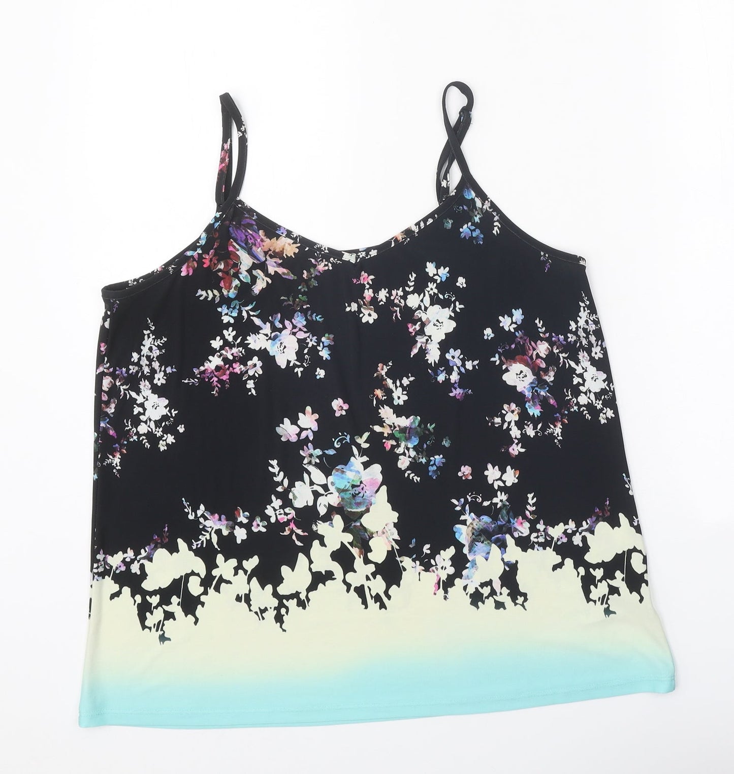 Warehouse Womens Black Floral Polyester Camisole Tank Size 12 V-Neck
