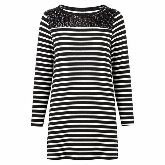 Romeo & Juliet Couture Womens Black Striped Polyester T-Shirt Dress Size M Boat Neck Pullover