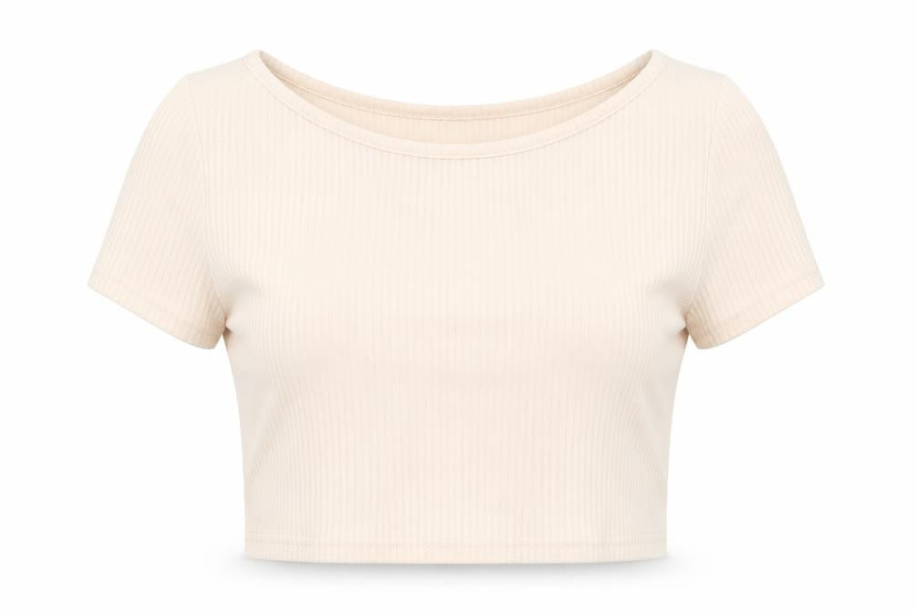 Cider Womens Beige Polyester Cropped T-Shirt Size M Boat Neck