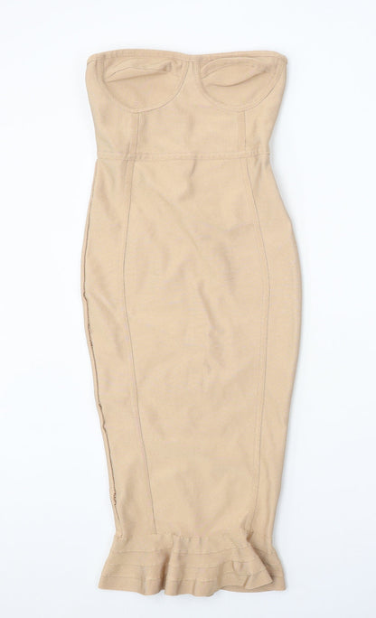Womens Beige Polyester Bodycon One Size Off the Shoulder Pullover