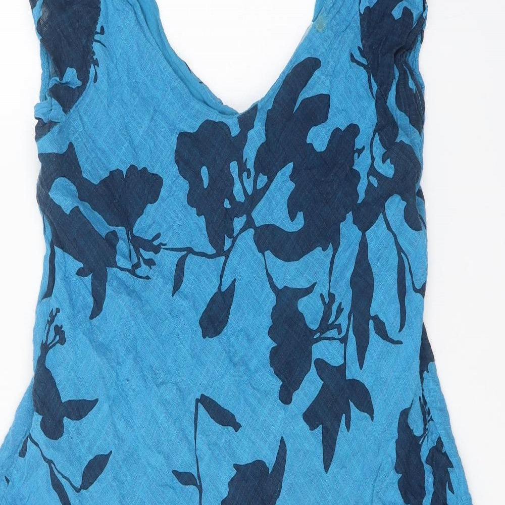 Colette Womens Blue Geometric Linen A-Line One Size V-Neck Pullover