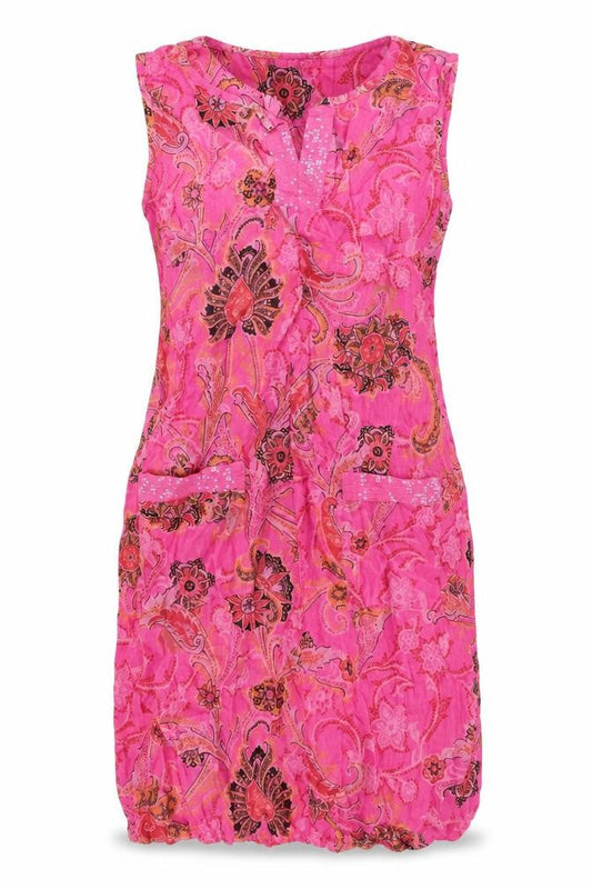 First Avenue Womens Pink Geometric Linen Tank Dress Size S V-Neck Pullover