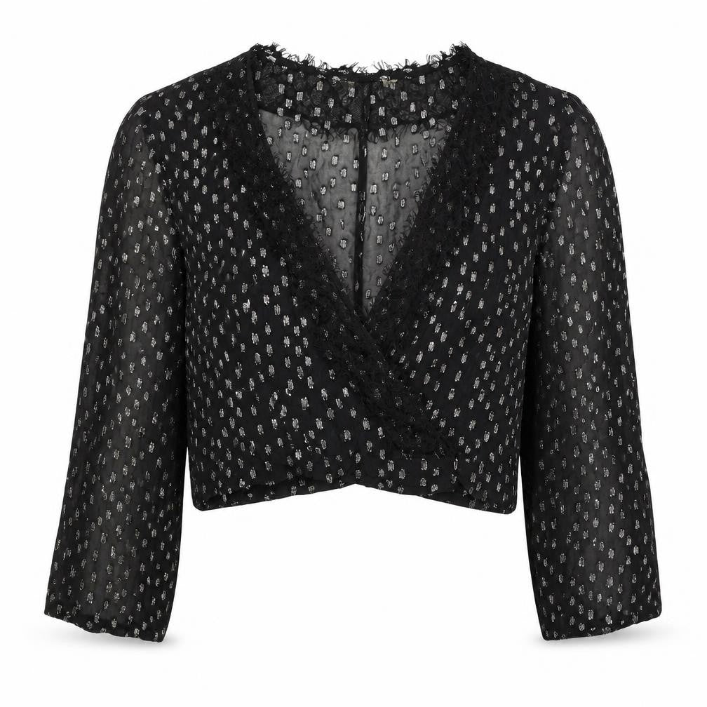 Preworn Womens Black Geometric Viscose Basic Blouse Size 10 V-Neck
